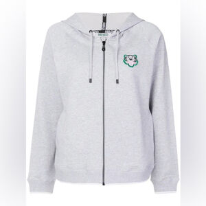 Kenzo Women Light Gray Hoodie with Embroidered Tiger Mini Logo VGUC Size S